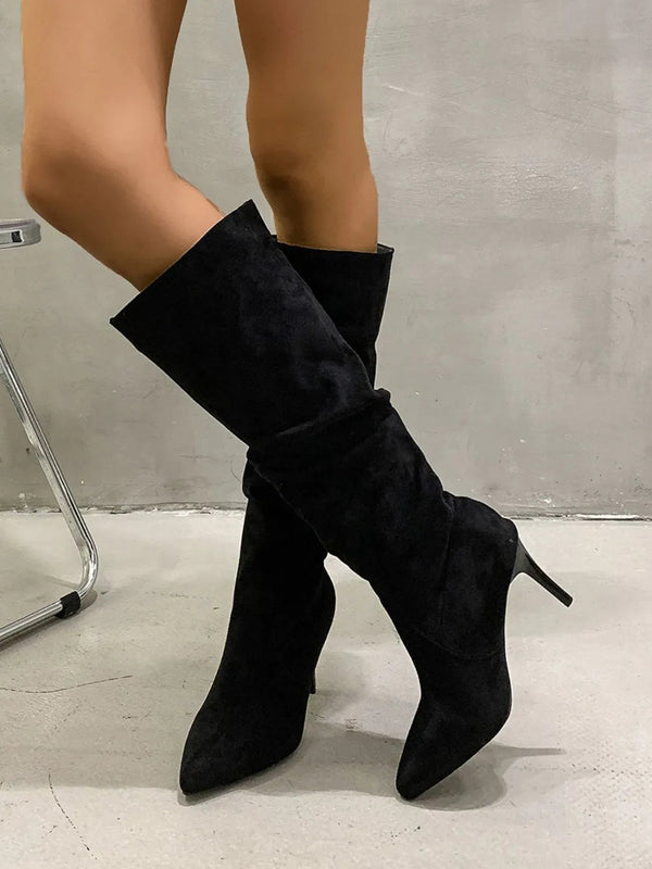 Pleated Pull-On High Heel Boots