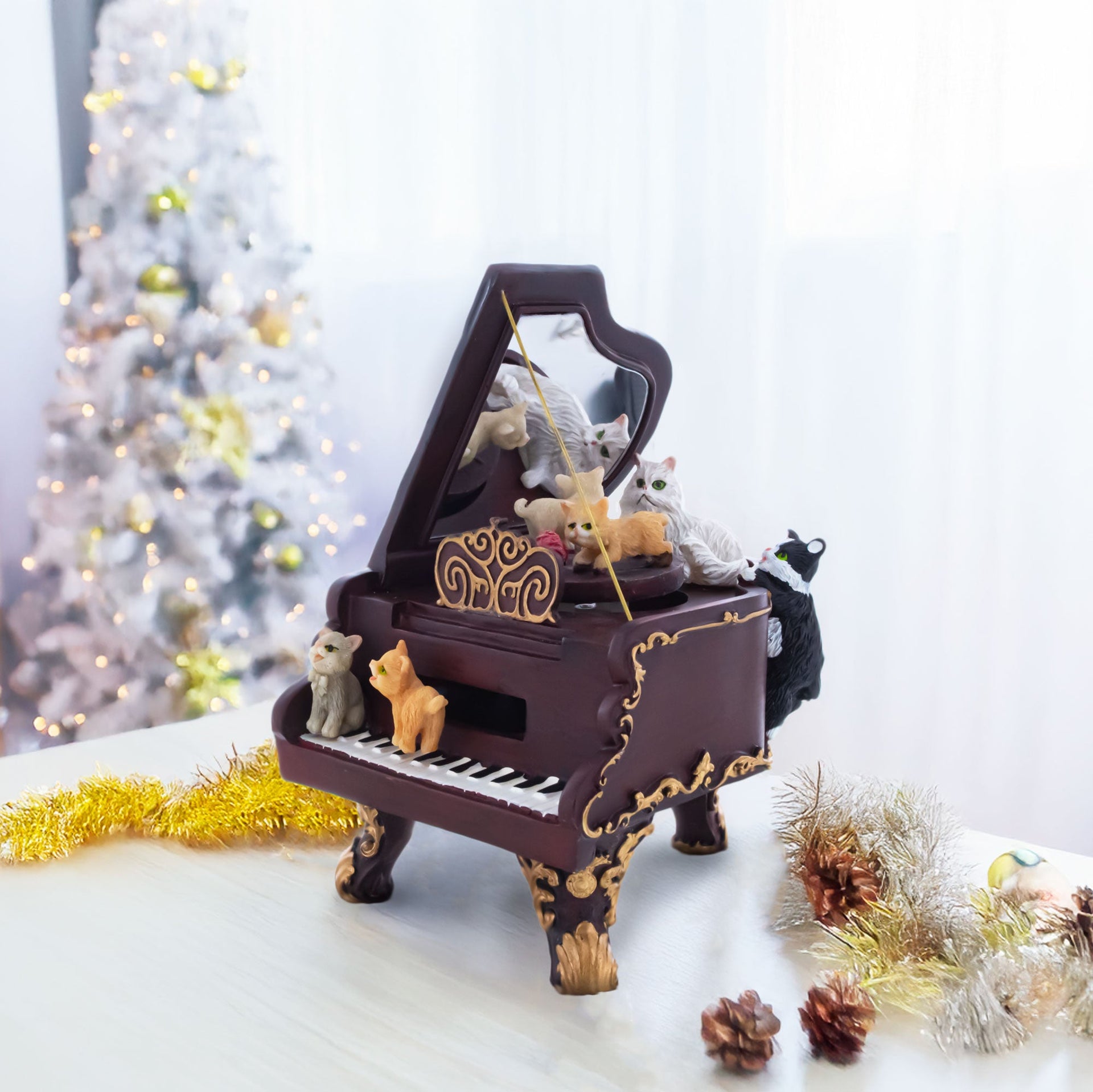 Animated Musical Figurine with Cats Playing