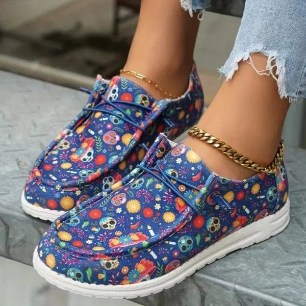 Printed Round Toe Flat Slip-Ons