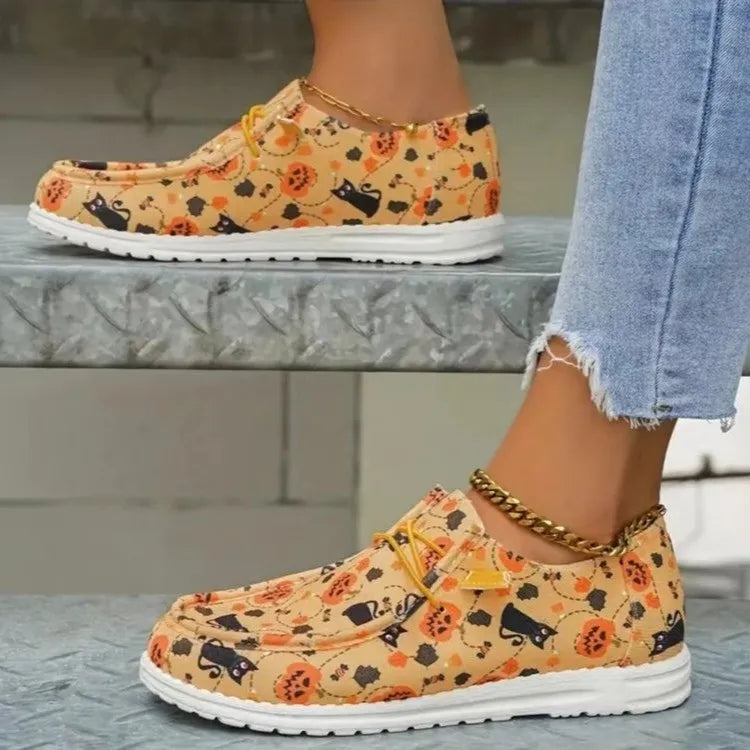 Printed Round Toe Flat Slip-Ons