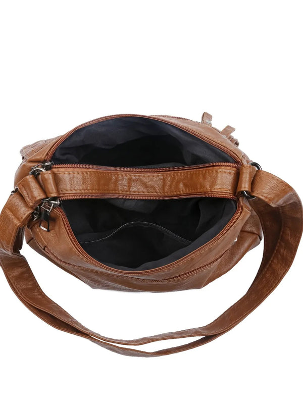 PU Leather Multi Pockets Shoulder Bag