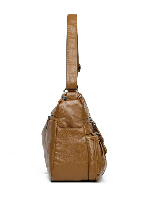 PU Leather Ruched Adjustable Strap Shoulder Bag