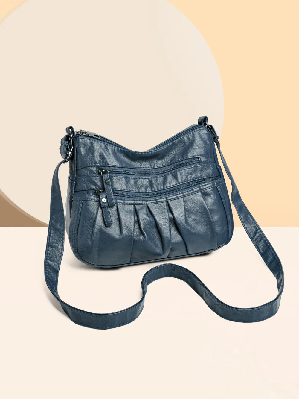 PU Leather Ruched Adjustable Strap Shoulder Bag