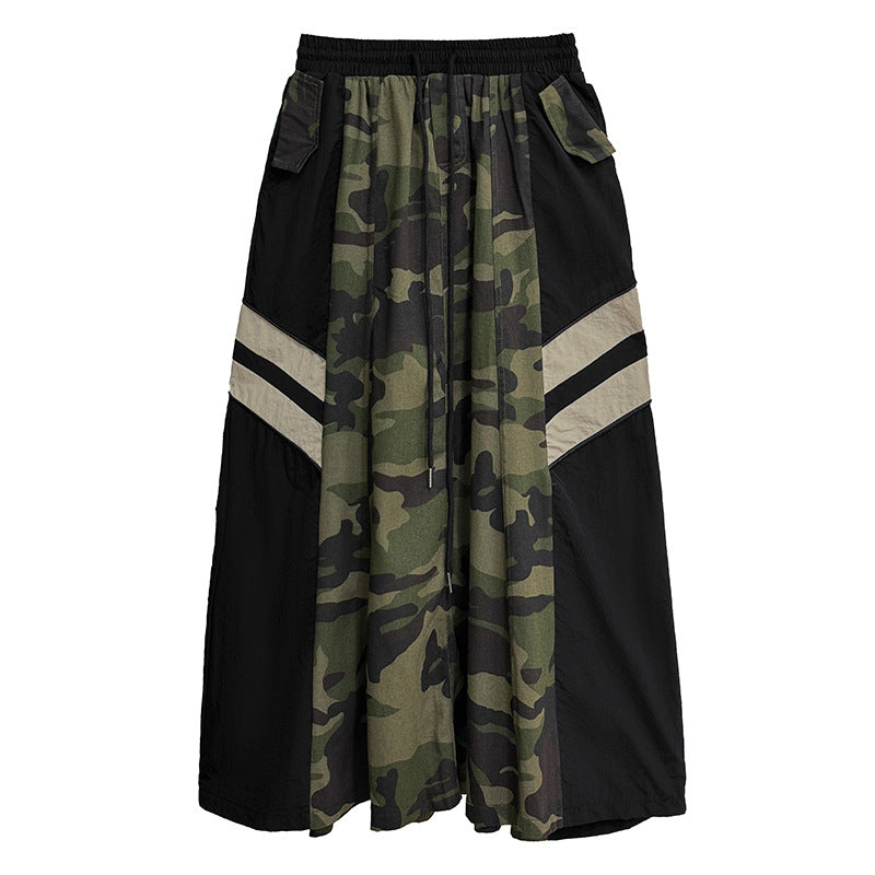 Retro camouflage leopard print denim high waisted skirt