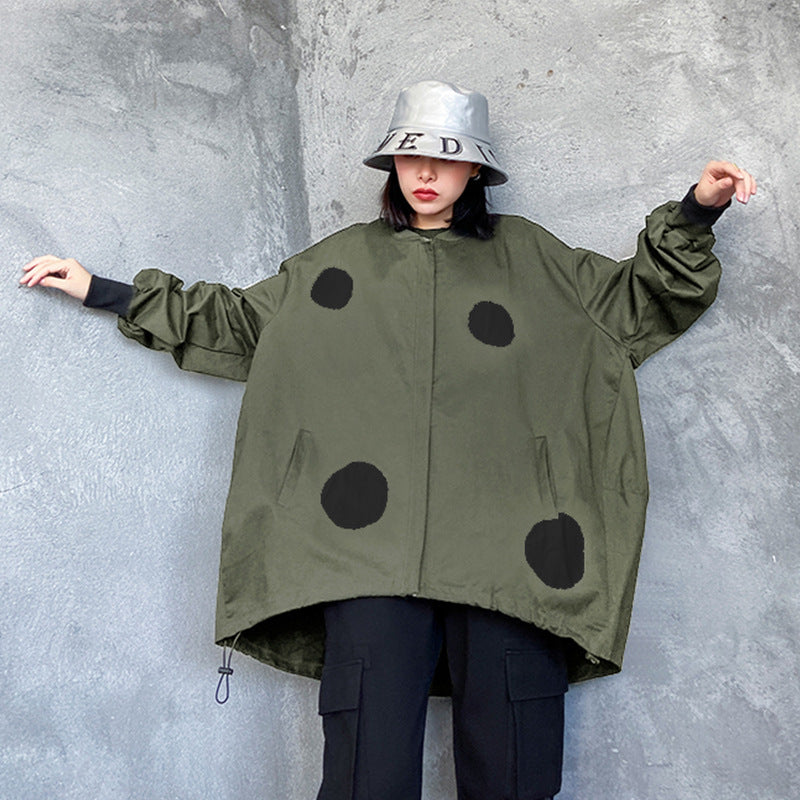 Retro long sleeved stand up collar trench coat for women loose and fashionable stylish zipper cardigan