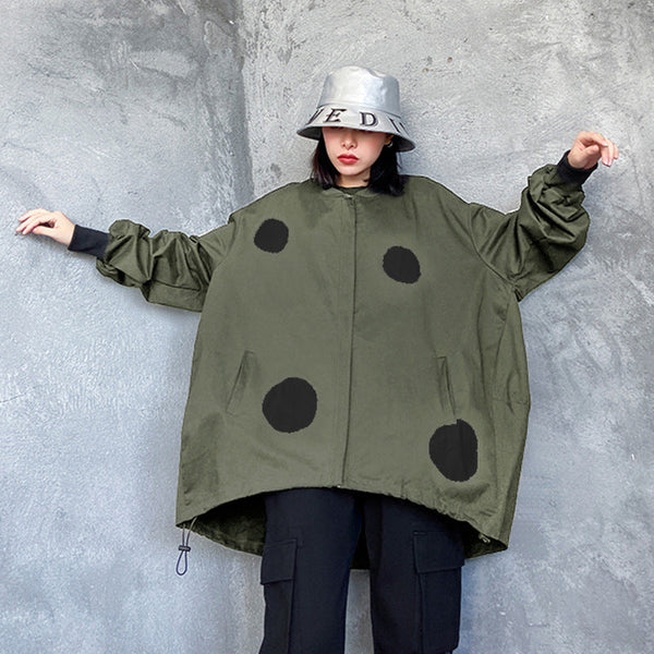 Retro long sleeved stand up collar trench coat for women loose and fashionable stylish zipper cardigan