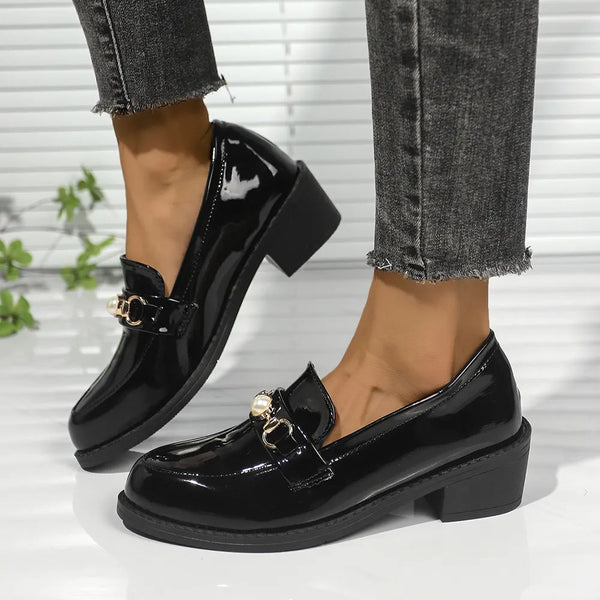 Round Toe Block Heel Loafers