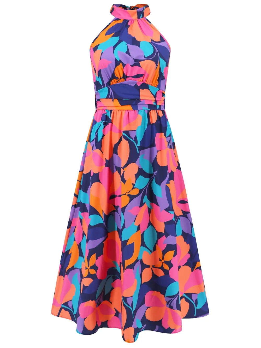 Ruched Printed Halter Neck Dress