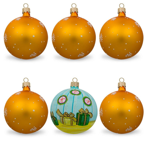 Set of 6 Santa with Gifts, Snowman, Nutcracker Glass Christmas Ornaments