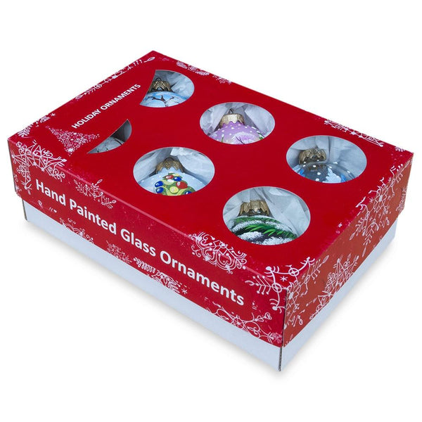 Set of 6 Santa with Gifts, Snowman, Nutcracker Glass Christmas Ornaments