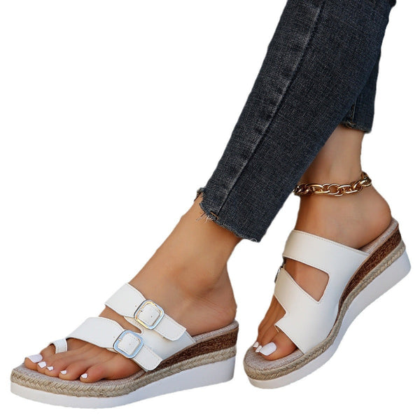 Slippers for women fashionable for outdoor wear slope heels for vacation beach shoes comfortable and cool slippers