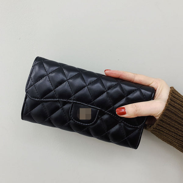 Small Fragrance Folding Wallet Women's Short Wallet Coin Purse Simple Diamond Embroidery Thread Large Capacity Long Wallet Card Holder