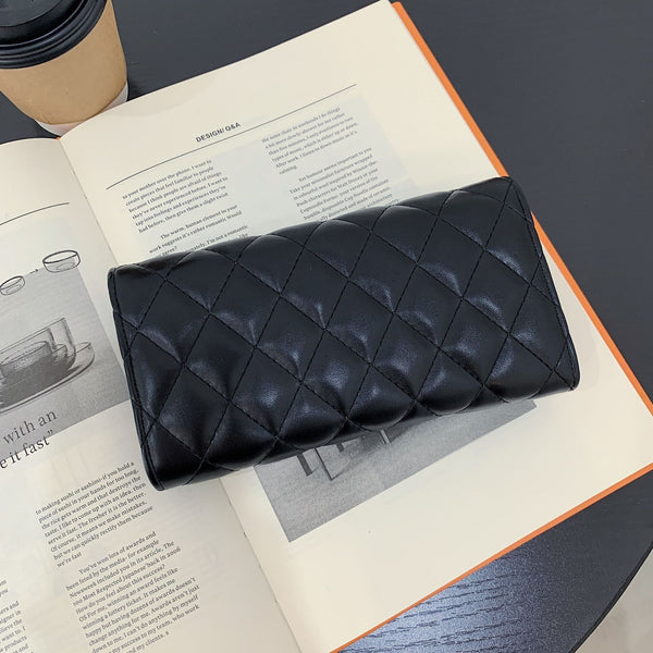 Small Fragrance Folding Wallet Women's Short Wallet Coin Purse Simple Diamond Embroidery Thread Large Capacity Long Wallet Card Holder