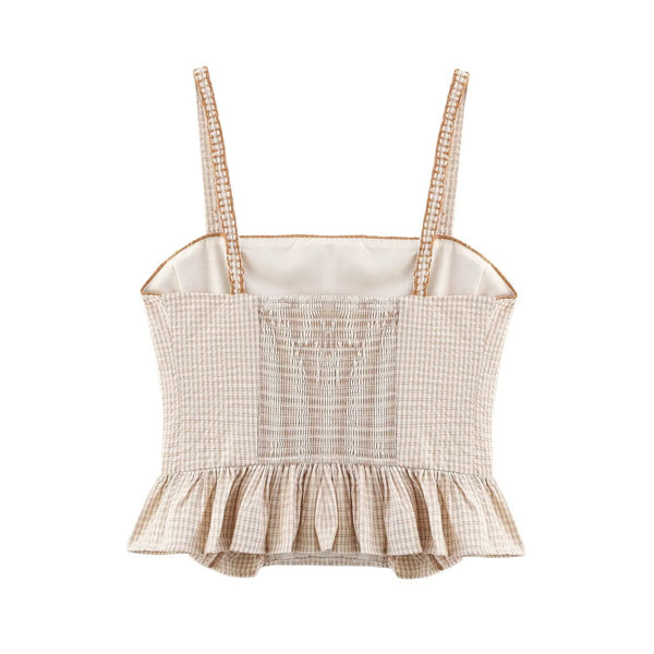 Stacked decorative plaid top+skirt set for women