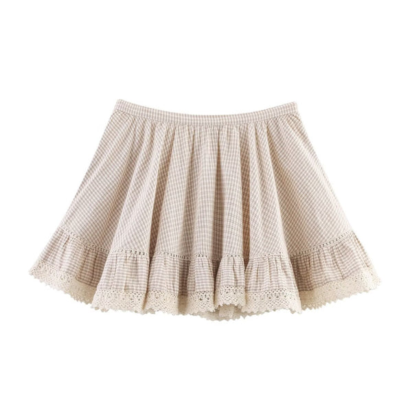 Stacked decorative plaid top+skirt set for women