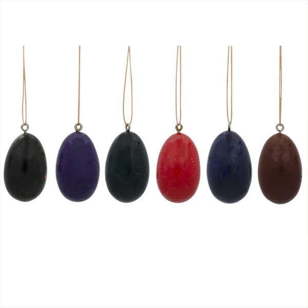 Set of 6 Golden Birds Egg Shape Wooden Christmas Ornaments 1.5 Inches