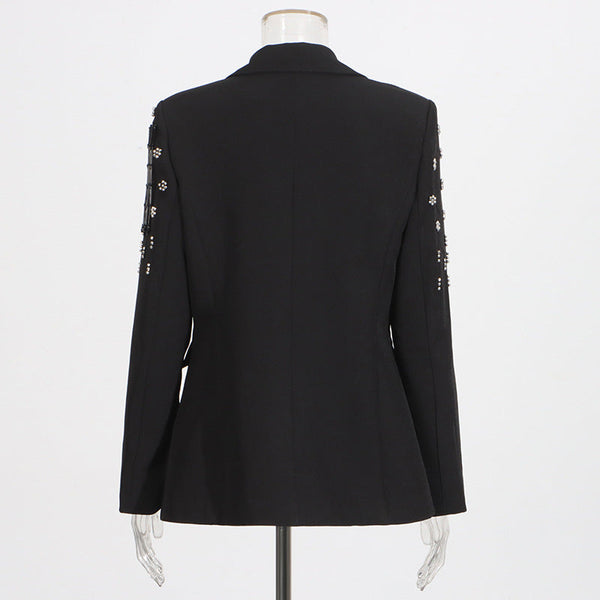 Temperament solid color small suit personality nail diamond tassel design suit jacket for women