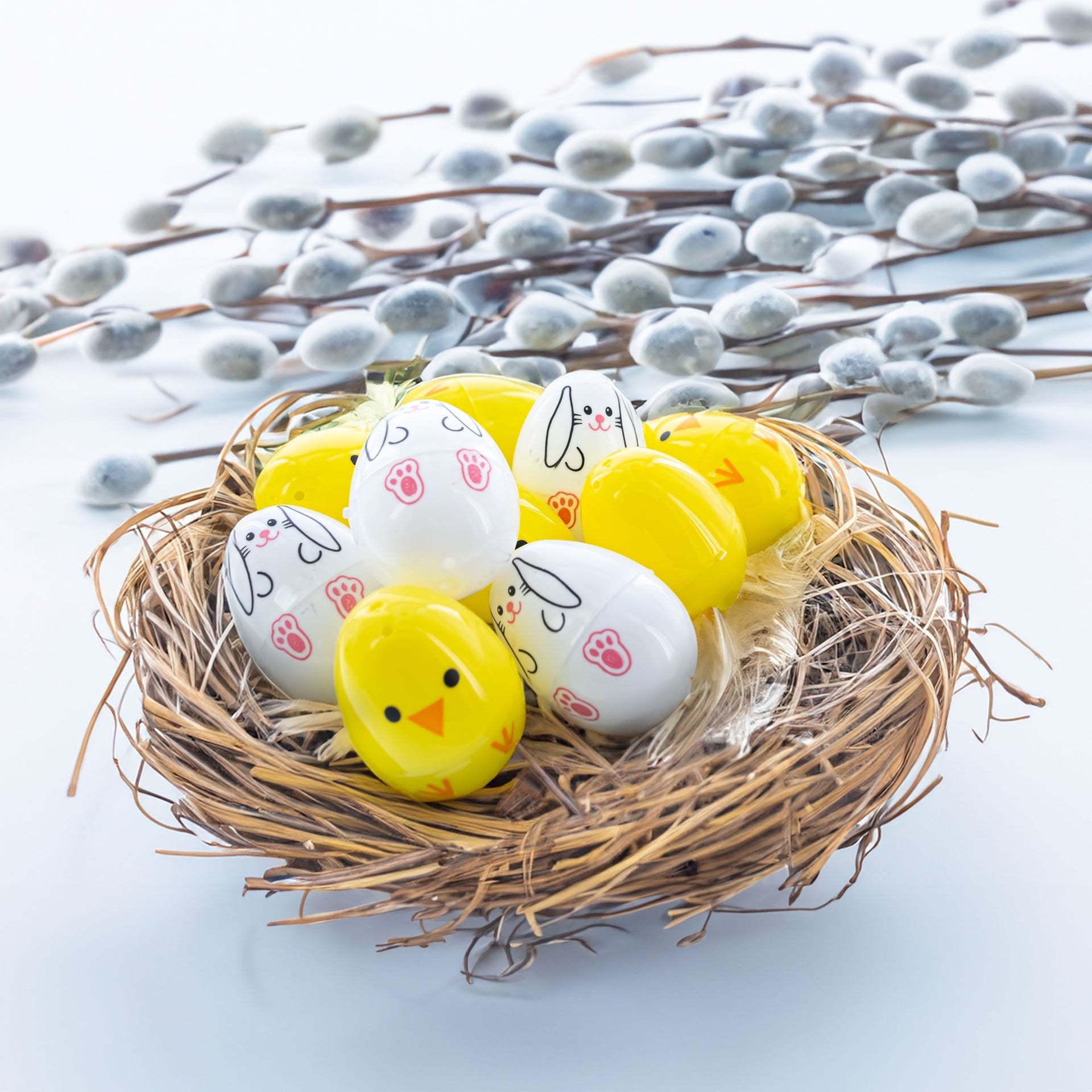 10 Playful Bunny & Chick Plastic Easter Egg 2.25 Inches