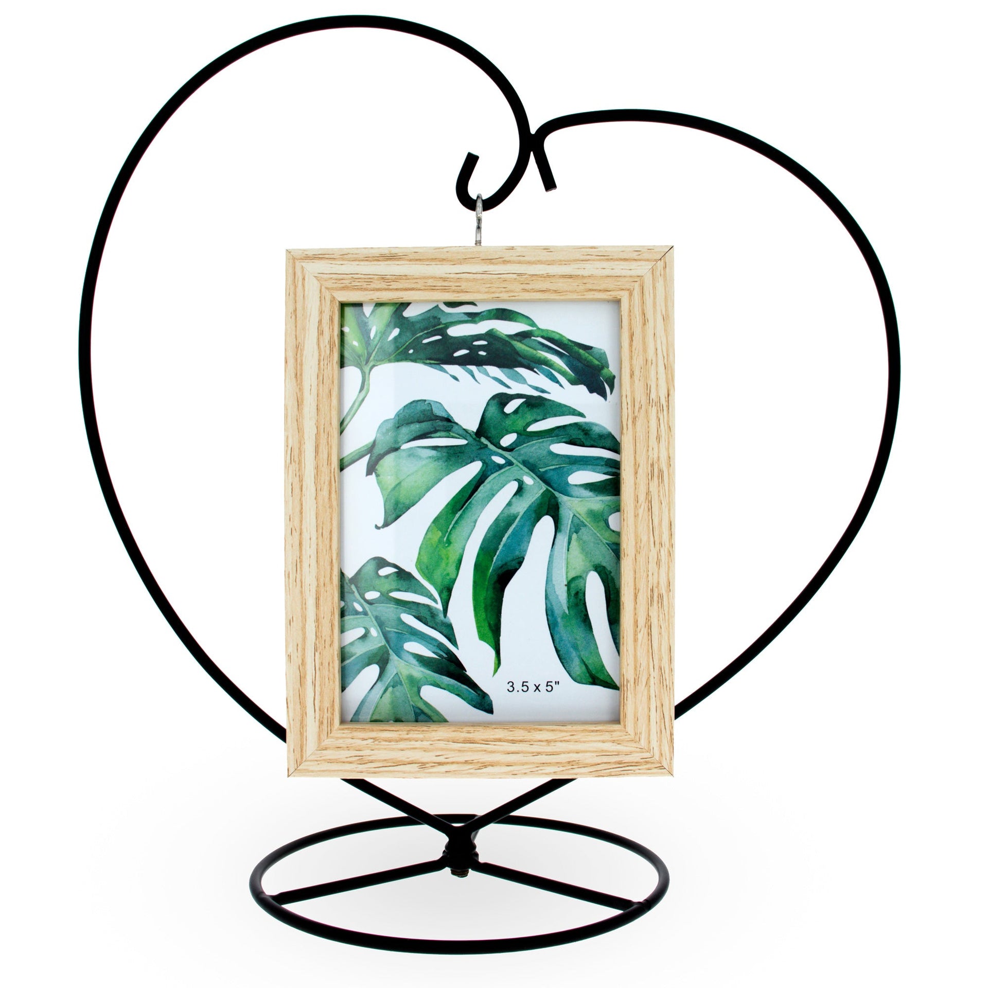 Heart-Shaped Hanging Photo Picture Frame and Black Metal Ornament Stand 9.75 Inches