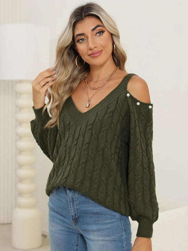 Women's autumn and winter deep V sexy off shoulder loose pullover sweater top for women