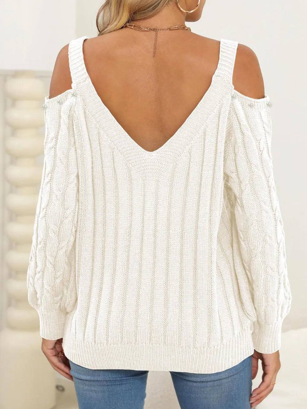 Women's autumn and winter deep V sexy off shoulder loose pullover sweater top for women