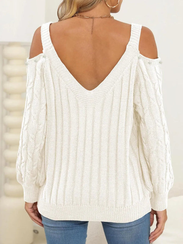 Women's autumn and winter deep V sexy off shoulder loose pullover sweater top for women