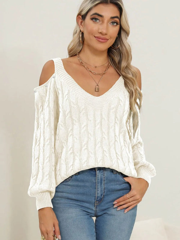Women's autumn and winter deep V sexy off shoulder loose pullover sweater top for women