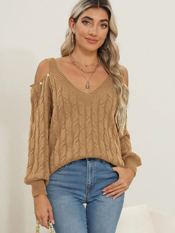 Women's autumn and winter deep V sexy off shoulder loose pullover sweater top for women