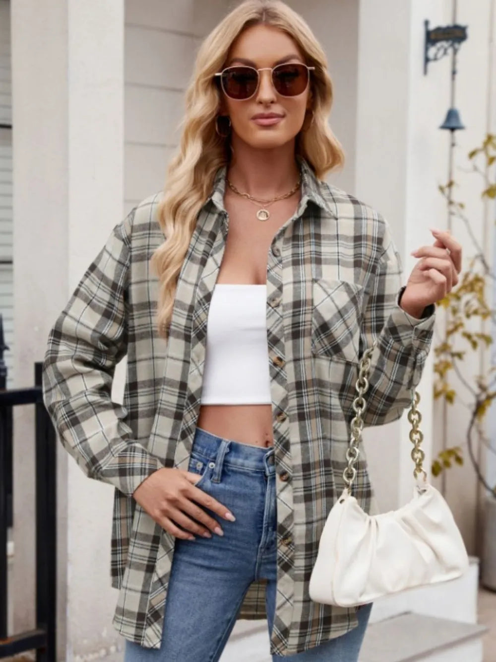 Women's casual fashion spicy girl loose checkered shirt for women