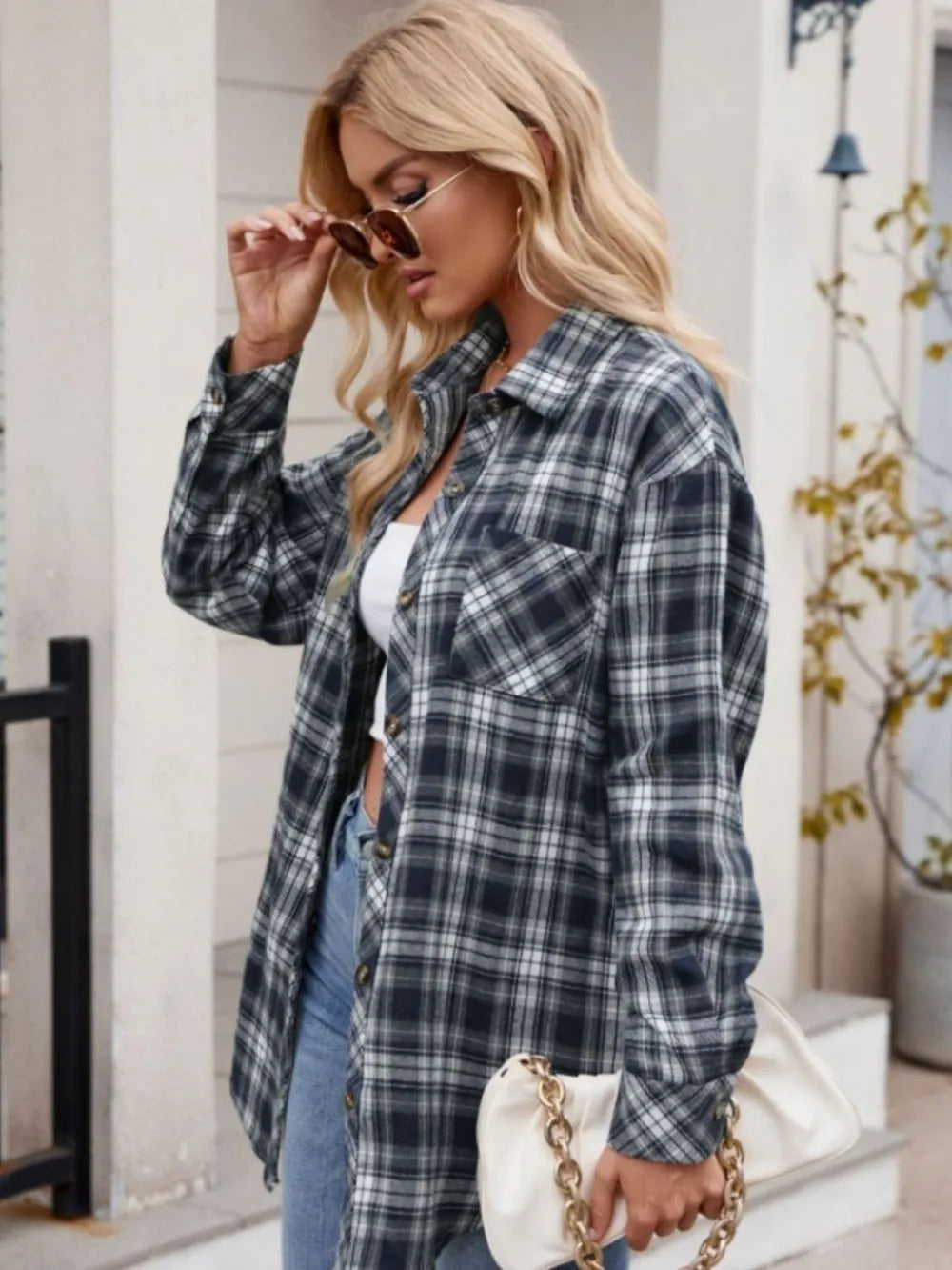 Women's casual fashion spicy girl loose checkered shirt for women