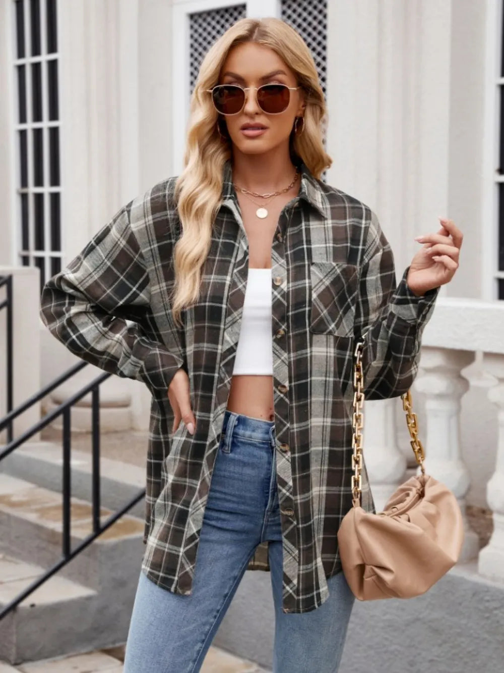 Women's casual fashion spicy girl loose checkered shirt for women