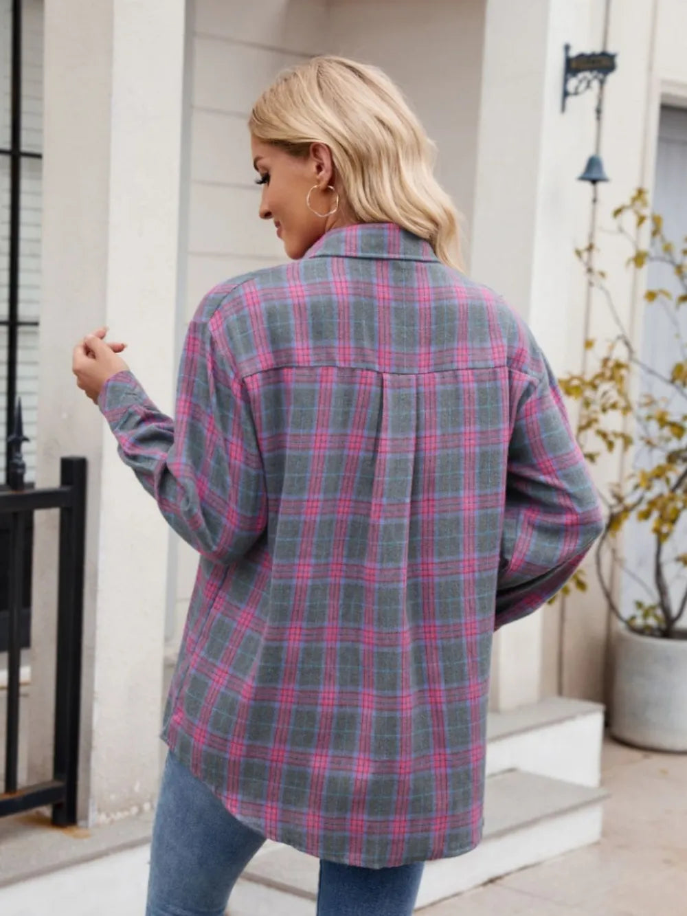 Women's casual fashion spicy girl loose checkered shirt for women