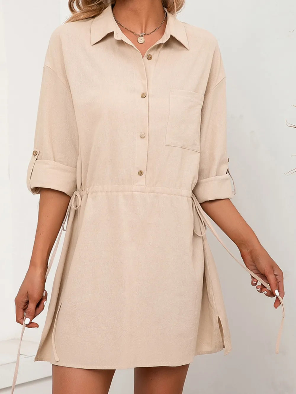 Women's casual loose mid length shirt dress