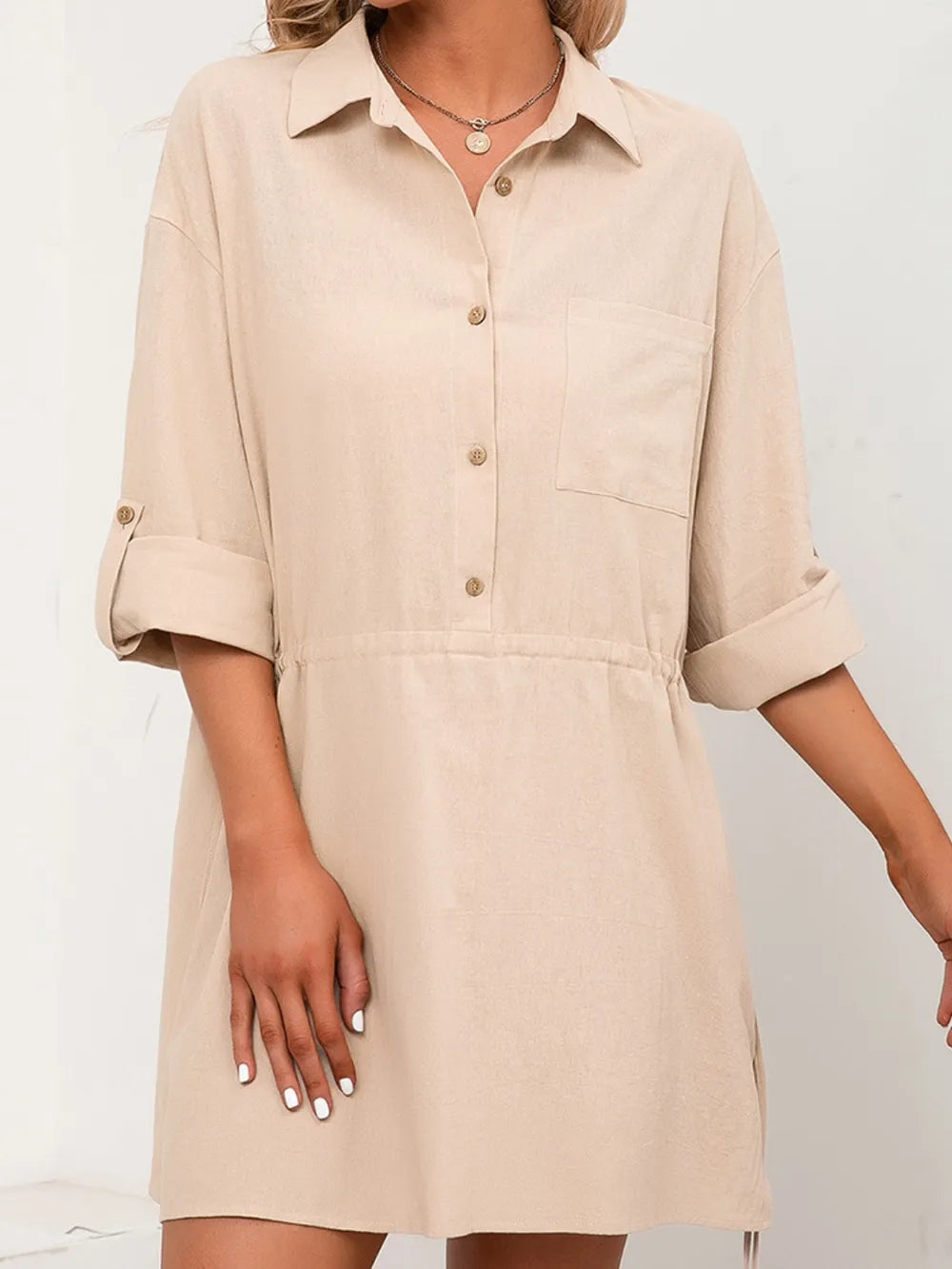 Women's casual loose mid length shirt dress