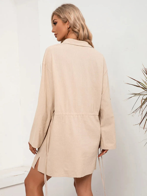 Women's casual loose mid length shirt dress