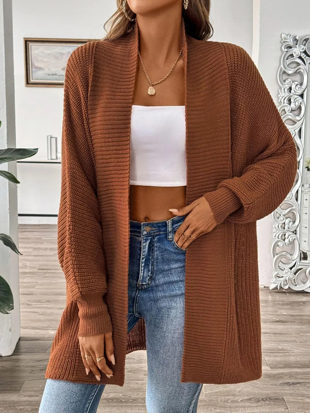 Women's simple and fashionable loose sweater cardigan