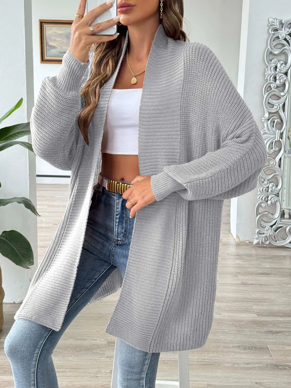 Women's simple and fashionable loose sweater cardigan