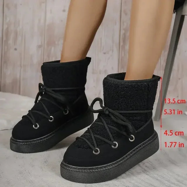 Women's Thick-soled Cross-strap Snow Boots Women Winter Round Toe Flock Plush Warm Mid Heel Water Proof Casual Warm Snow Boots