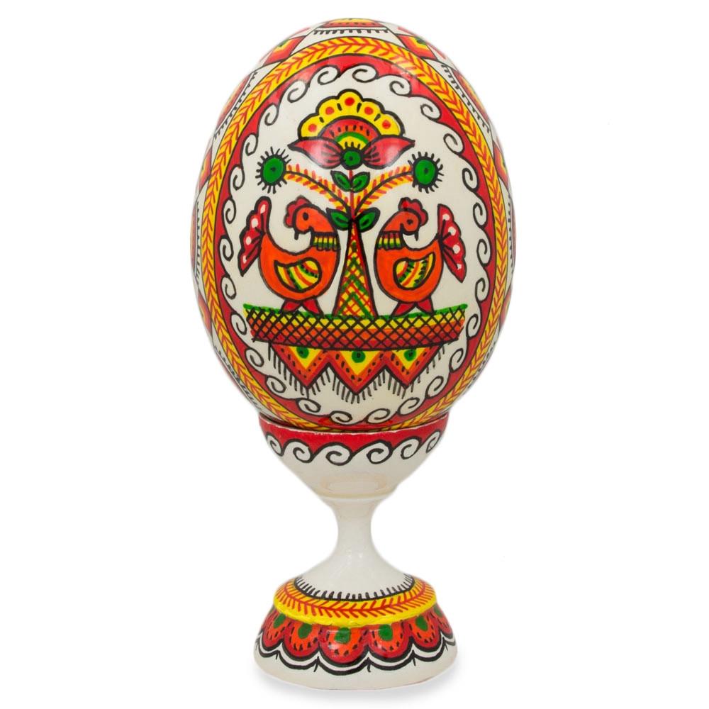 Hen Ukrainian Wooden Easter Egg Pysanka on a Stand 3.75 Inches
