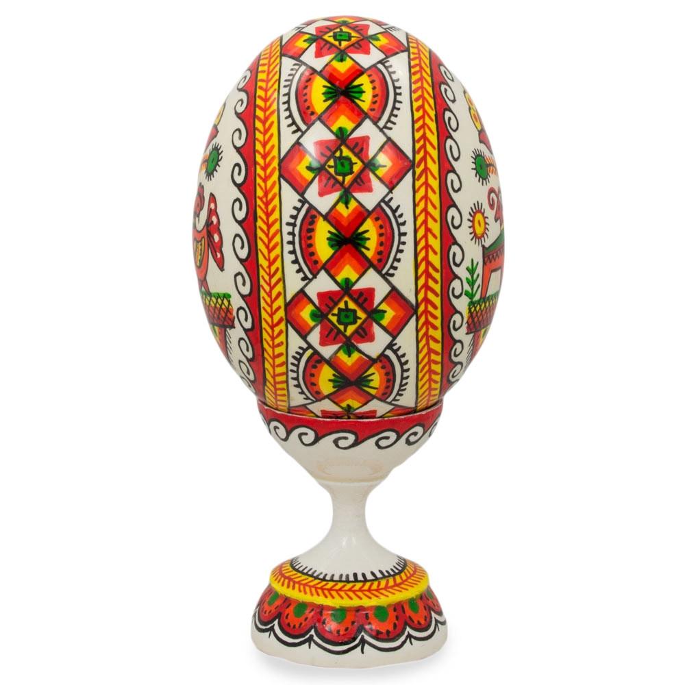 Hen Ukrainian Wooden Easter Egg Pysanka on a Stand 3.75 Inches