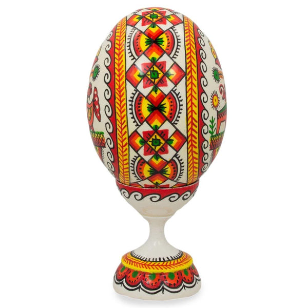 Hen Ukrainian Wooden Easter Egg Pysanka on a Stand 3.75 Inches
