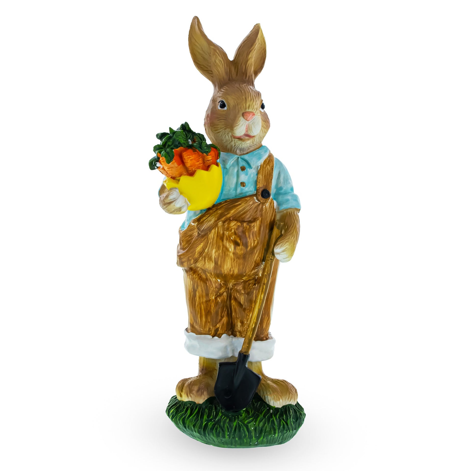 Hardworking Father Bunny with Carrots Basket and Shovel Figurine