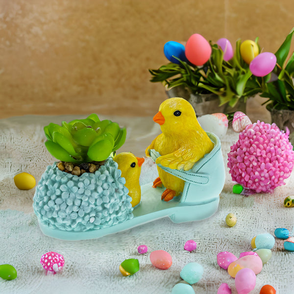Easter Chick Planter – Decorative Shoe-Shaped Succulent Pot with Floral Accents